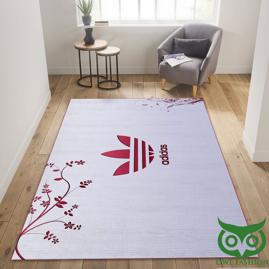 Adidas Luxury Brand Red Logo with Flower White Carpet Rug
