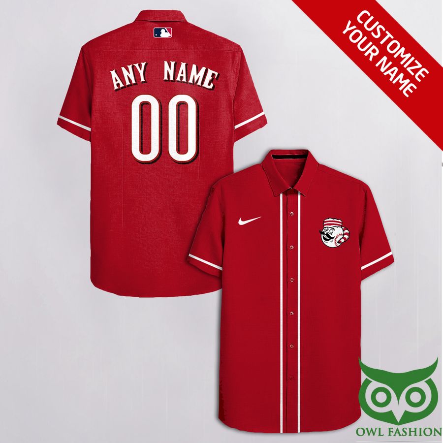 Customized Cincinnati Reds Red with White Nike Logo Hawaiian Shirt