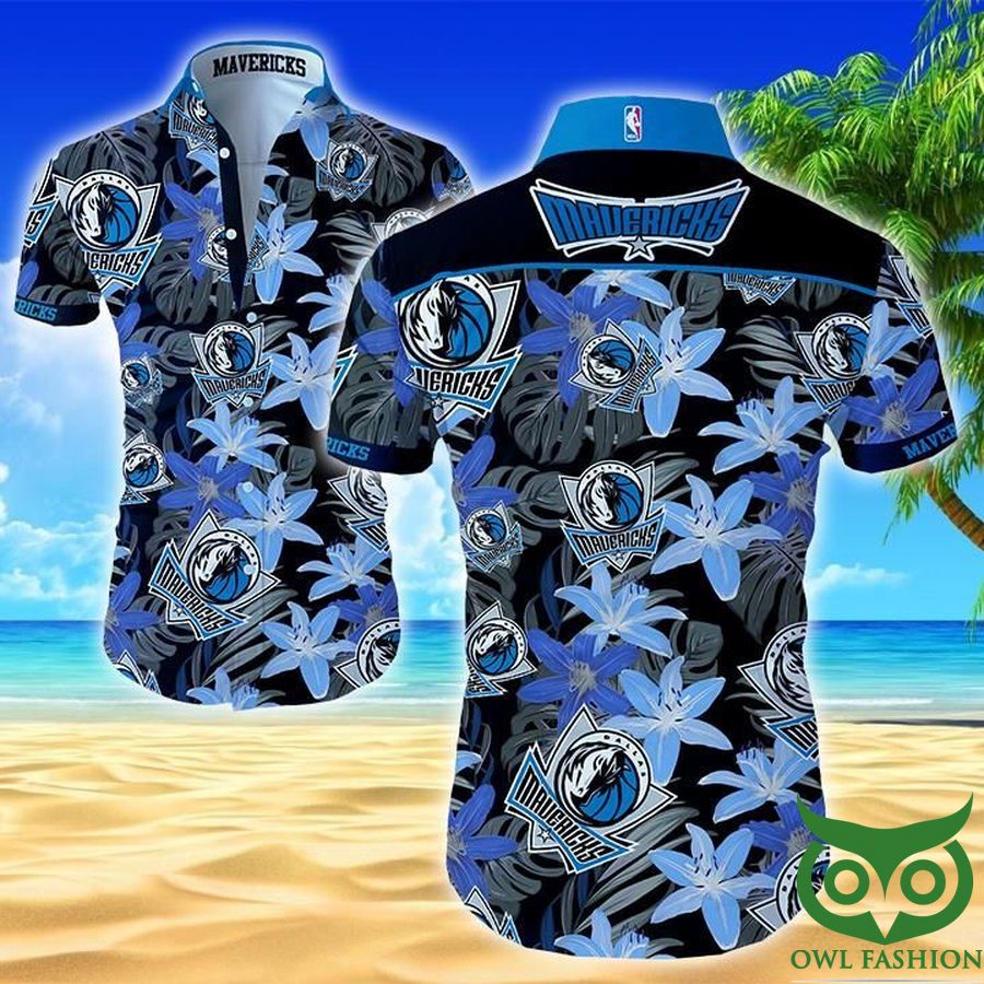 NBA Dallas Mavericks Black and Blue Floral Hawaiian Shirt 