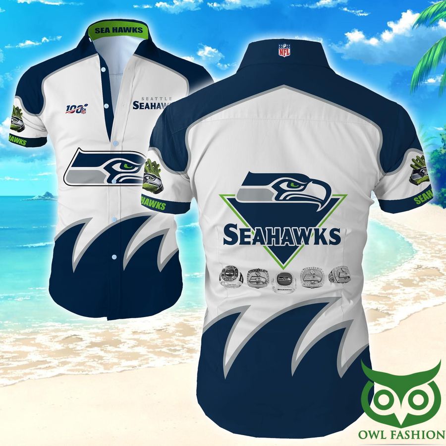 NFL Seattle Seahawks White and Dark Blue Hawaiian Shirt 