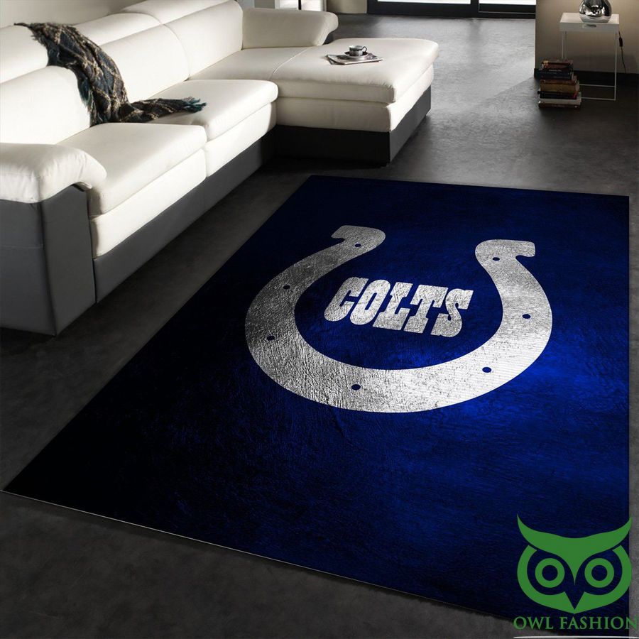 NFL Team Logo Indiana Colts Glossy Silver Color and Blue Carpet Rug