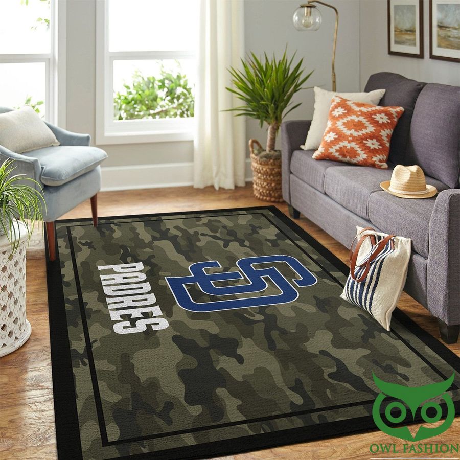 San Diego Padres MLB Team Logo Camo Style Blue Carpet Rug