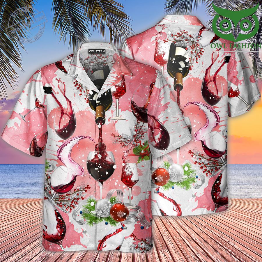 Nothing Is Better Than A Glass Of Fine Wine On Christmas Hawaiian Shirt