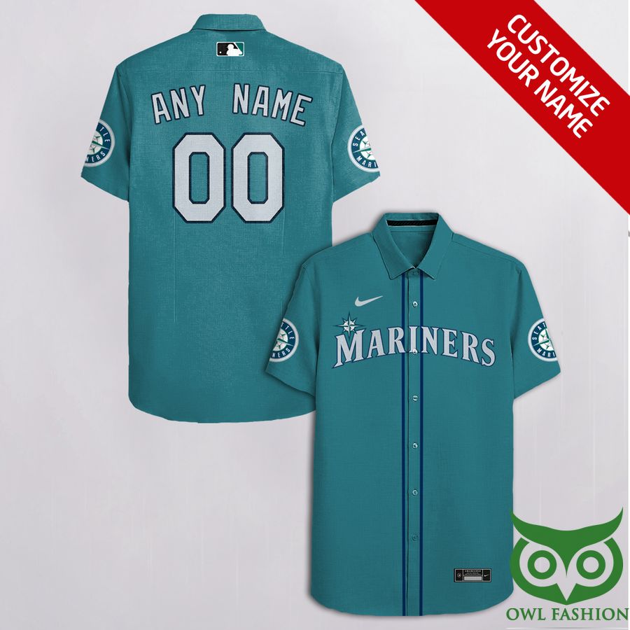 Customized Seattle Mariners Turquoise with Team Logo on Sleeves Hawaiian Shirt