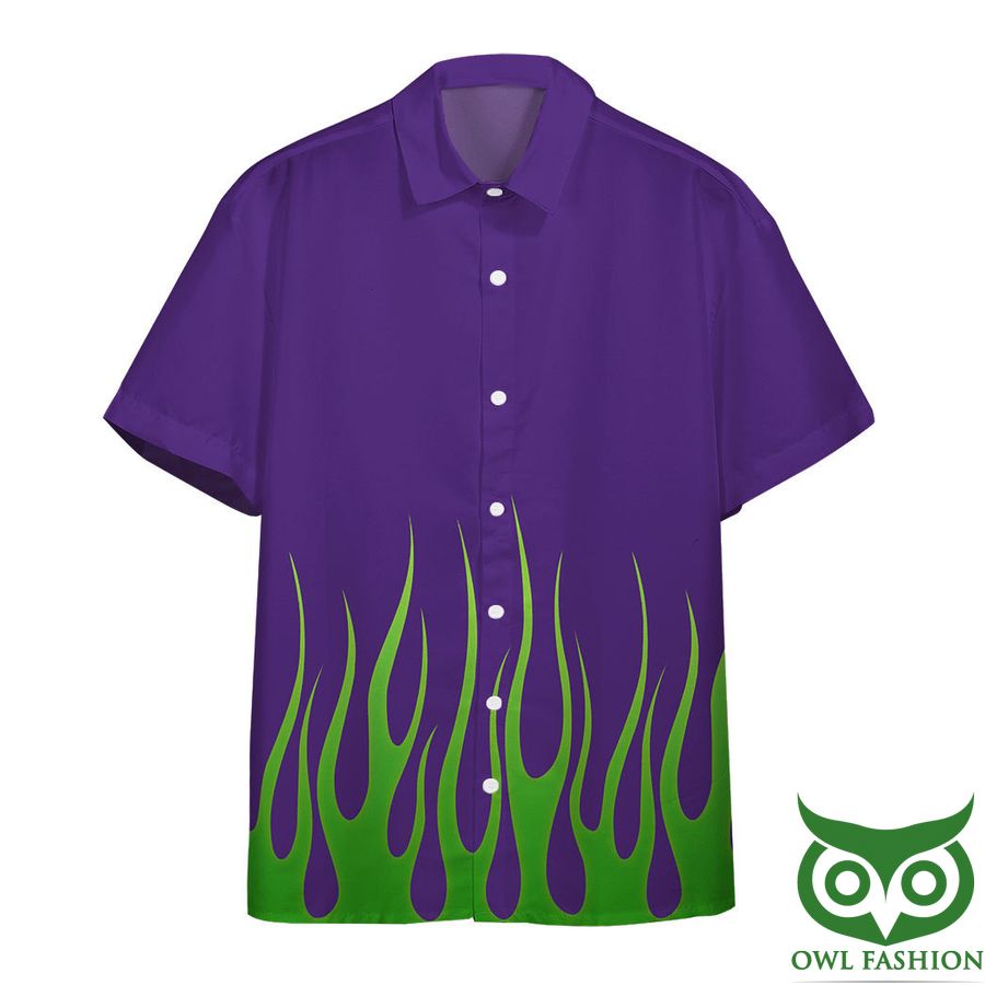 3D AOP Purple Hot Rod Green Flame With Skull Custom Hawaiian Shirt