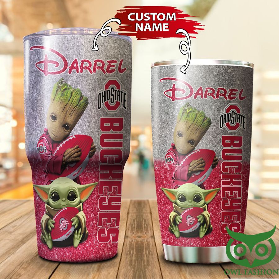 Custom Name Ohio State Buckeyes Pink Red and Gray Groot Tumbler Cup