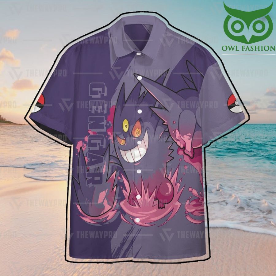 Anime Pokemon Gengar Hawaiian Shirt Summer Button Shirt