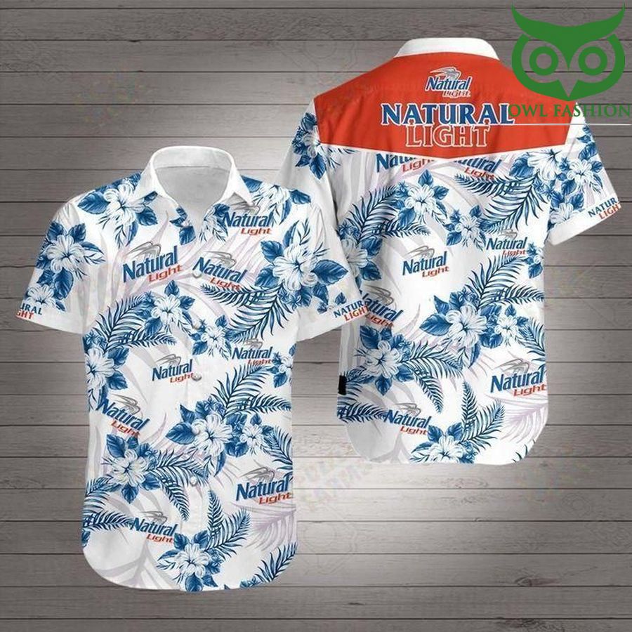 Natural light brand logo tropical floral Hawaiian Shirt 