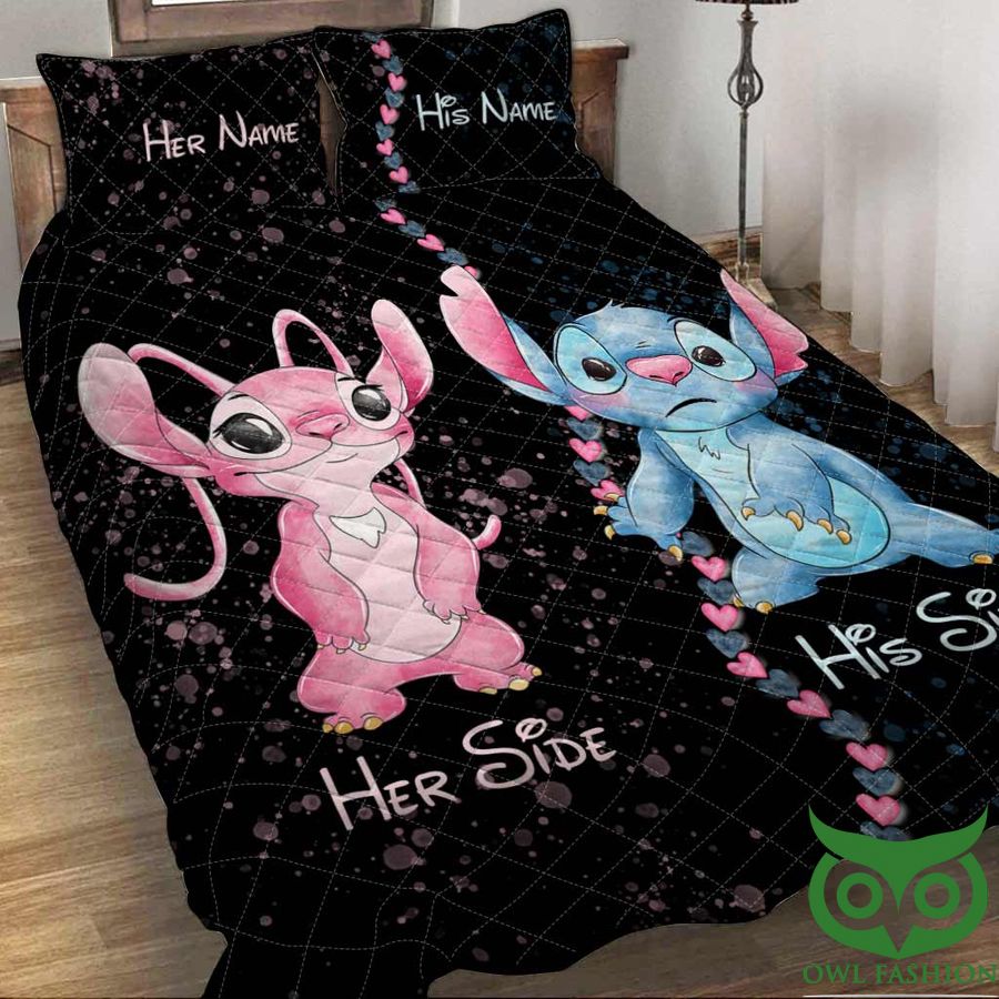 Personalized Stitch Lilo His Side Her Side Ohana Means Family Black Quilt Set