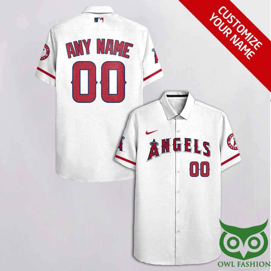 49 Customized Los Angeles Angels White with Red Nike and Team Logo Hawaiian Shirt