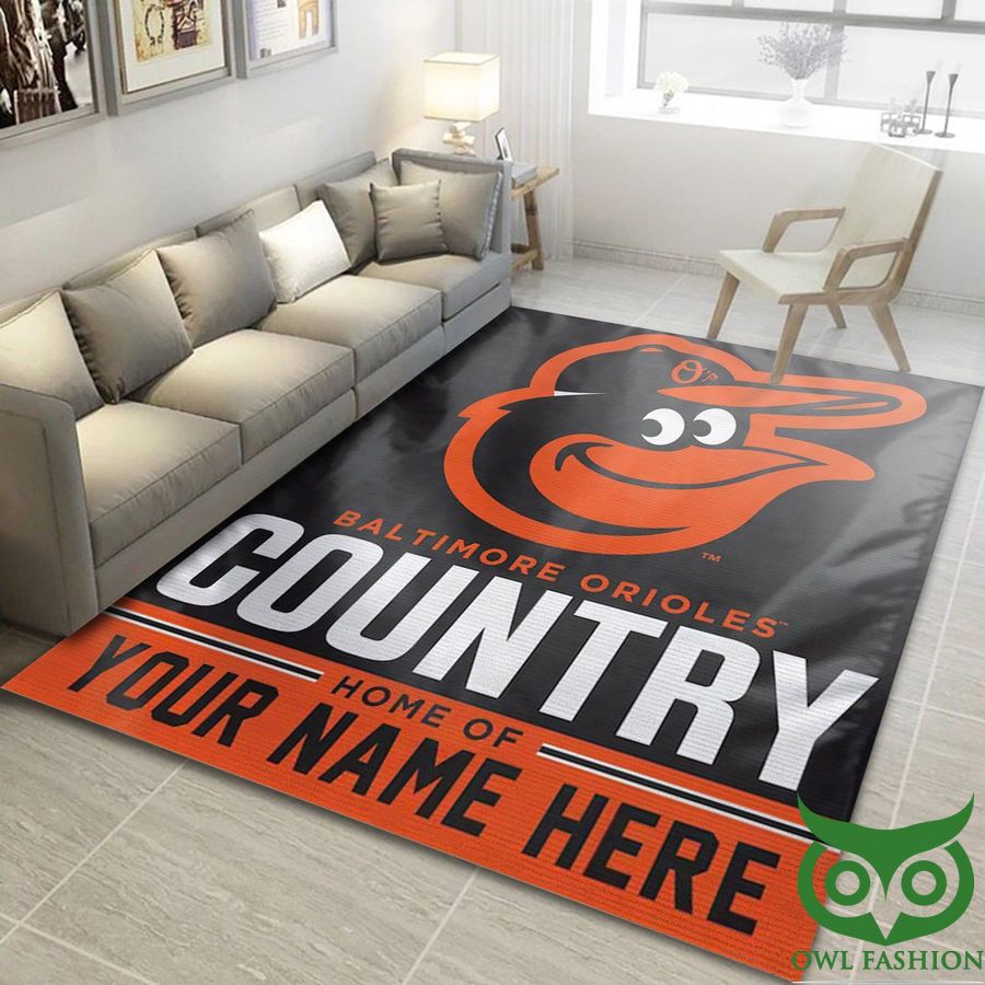 Personalized MLB Team Logo Baltimore Orioles Black and Orange Carpet Rug