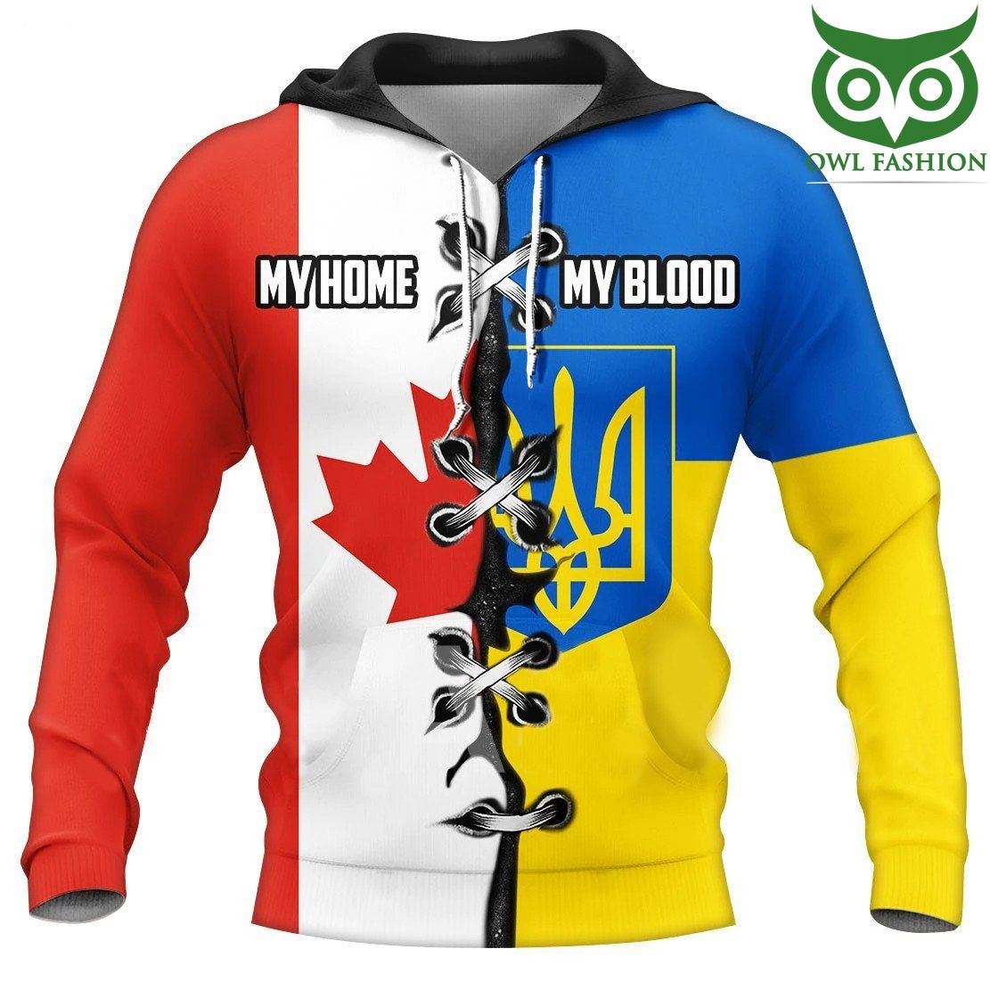 My Home Canadian My Blood Ukrainian Hoodie Support Ukraine Ukrainian Clothing