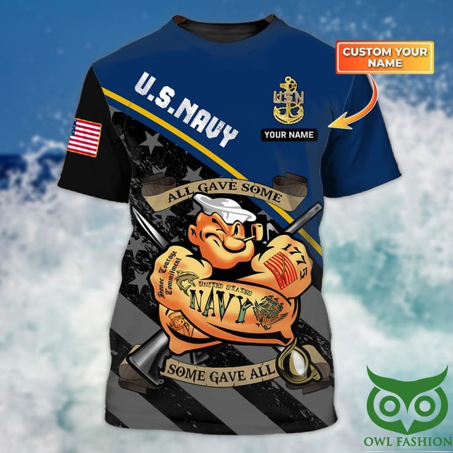 Custom Name US NAVY Logo Popeye Us Sailor USA Flag 3D T-shirt