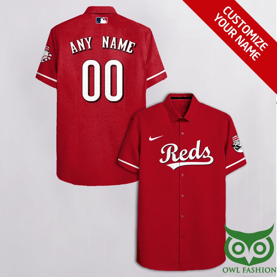 Customized Cincinnati Reds Red with White Team Name Hawaiian Shirt