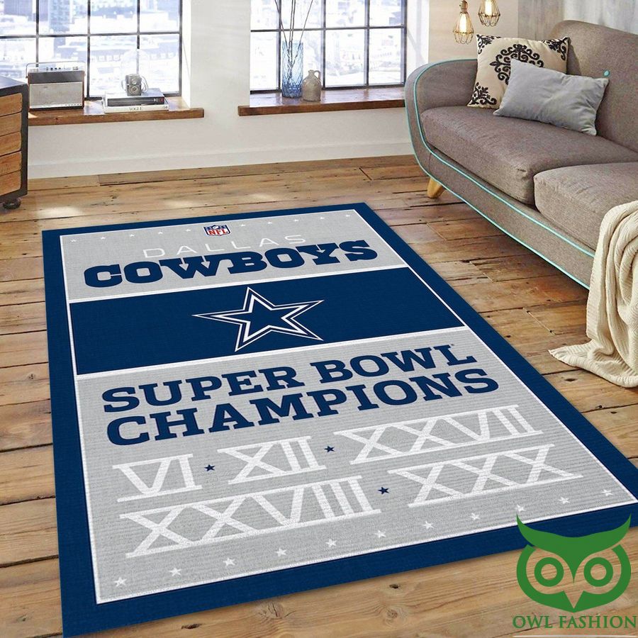 Dallas Cowboys NFL Team Logo Super Bowl Champion Dark Blue and Gray Carpet Rug