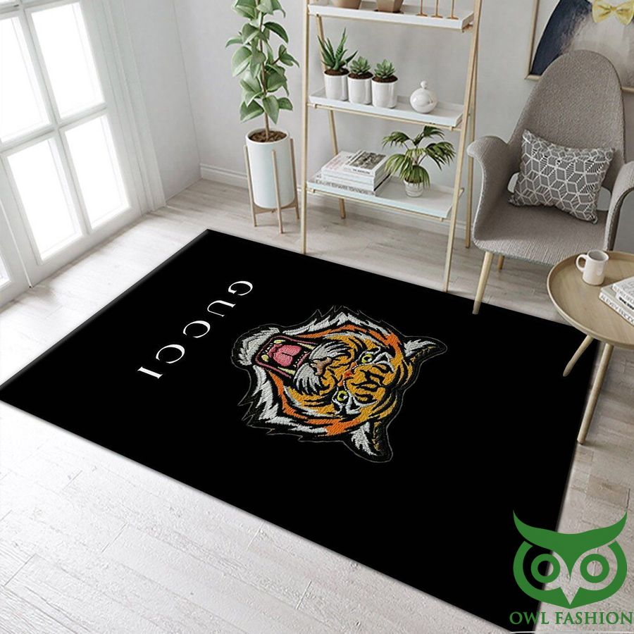 Gucci Luxury Brand with Name and Tiger Black Carpet Rug