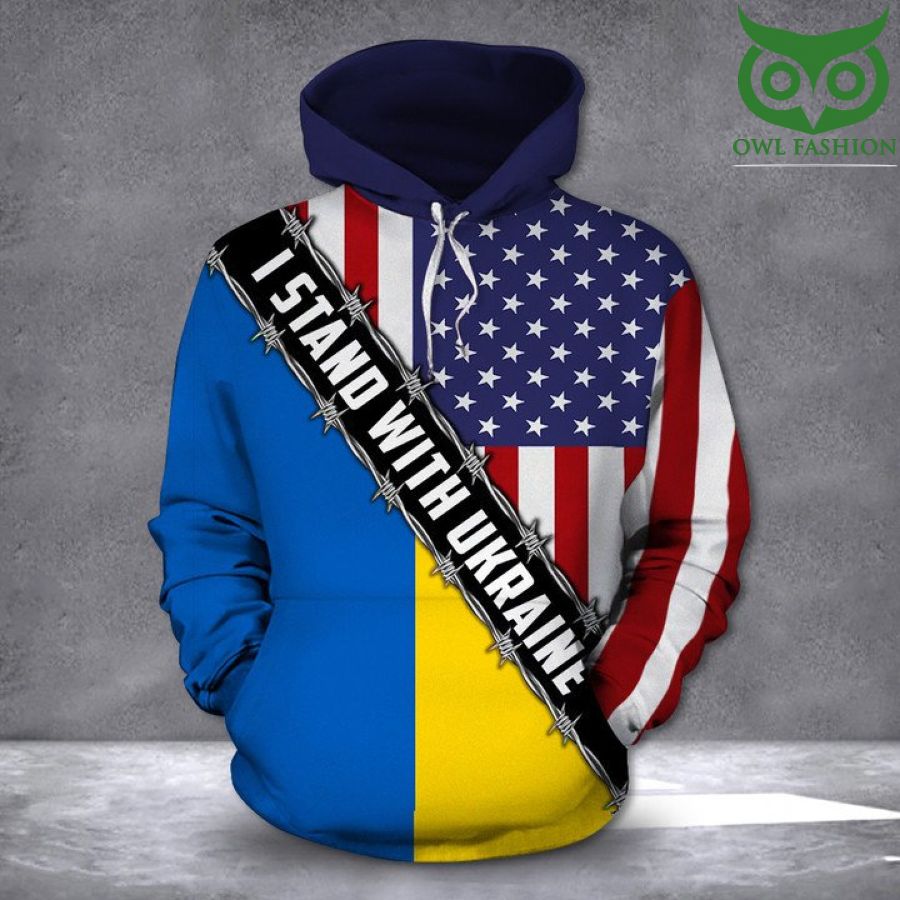 I Stand With Ukraine Hoodie Support Ukrainian American USA Flag Hoodie 3D