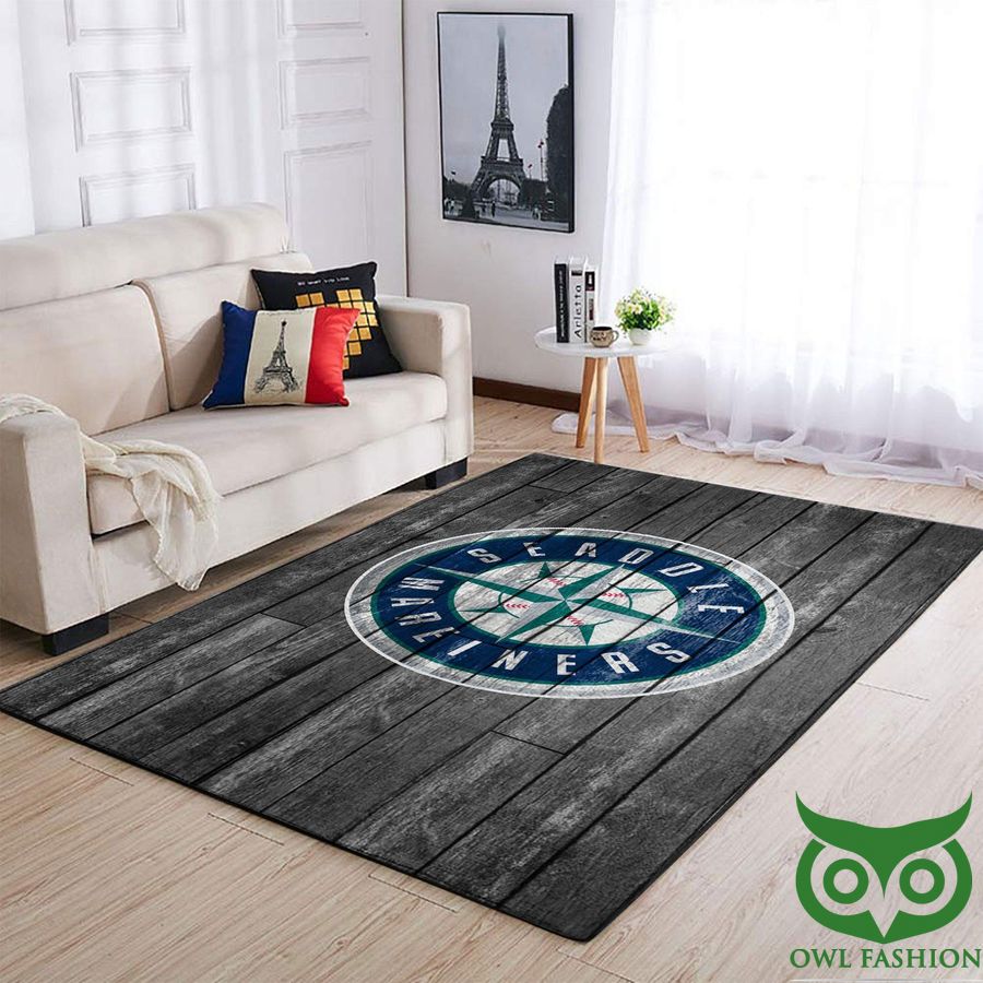 Seattle Mariners MLB Team Logo Grey Wooden Style Carpet Rug
