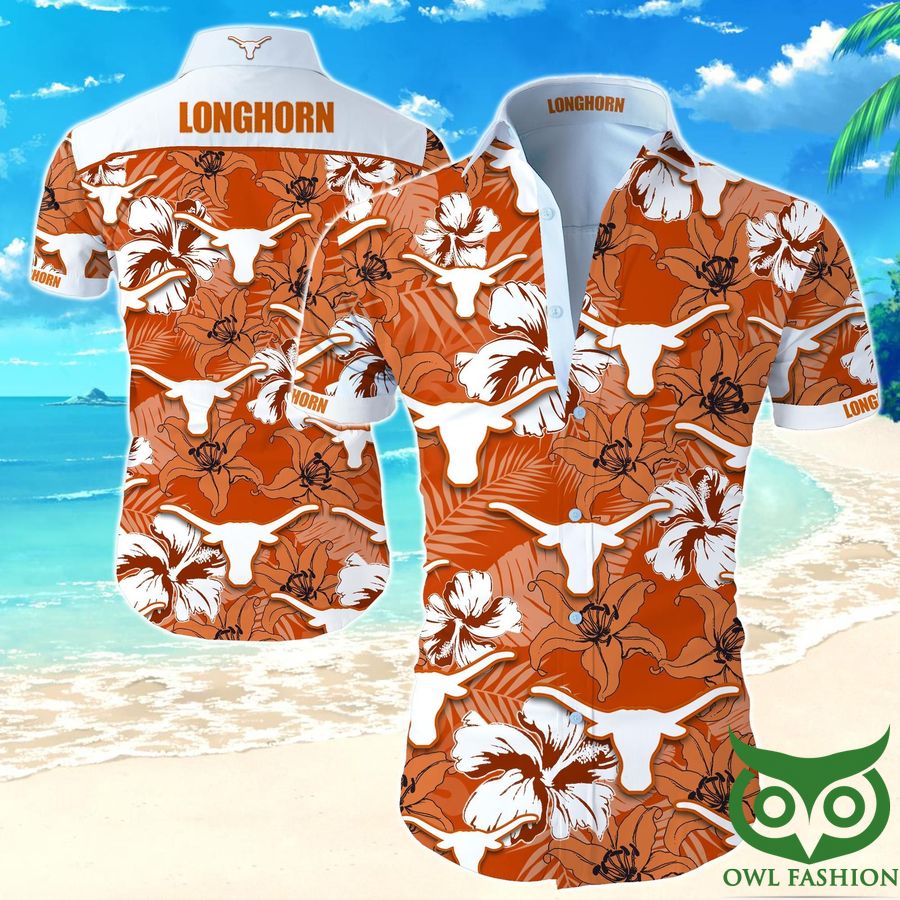 Texas Longhorns Dark and Light Orange Floral Hawaiian Shirt