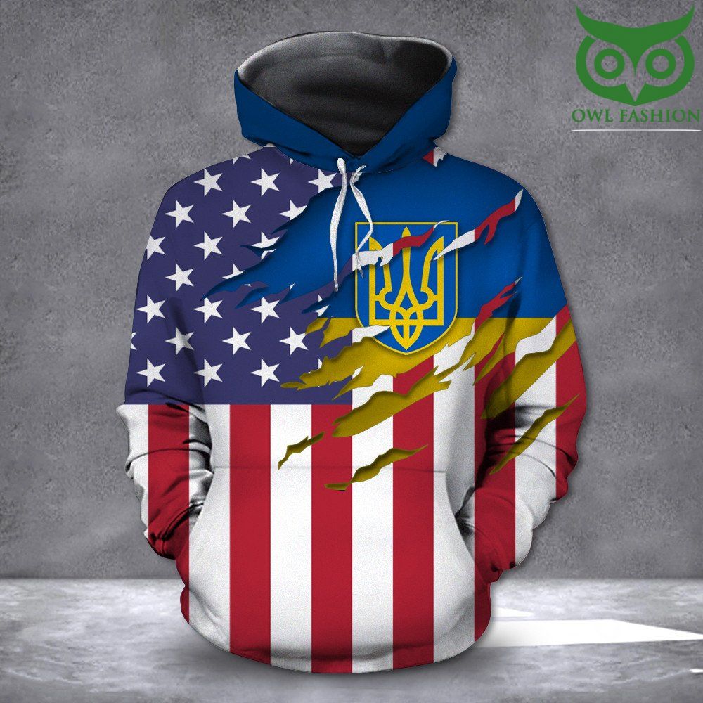 Ukrainian American USA Flag Hoodie Stand With Ukraine Support Ukraine Hoodie Merch