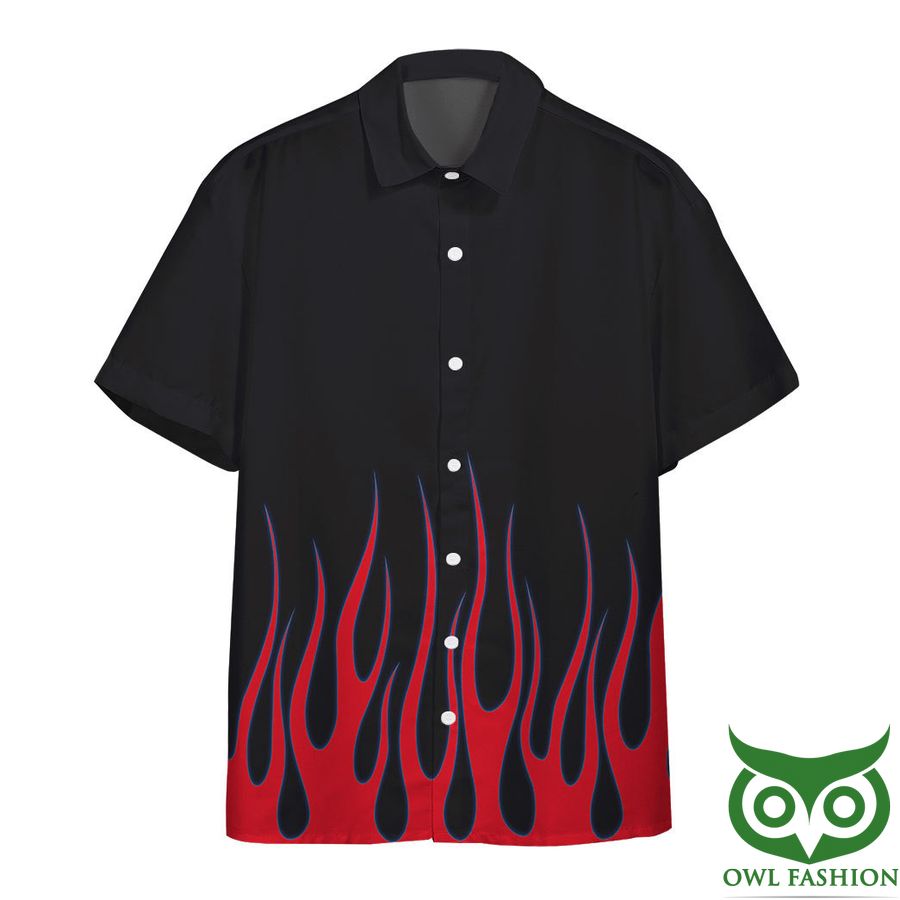 3D AOP Black Hot Rod Blue Flame With Skull Custom Hawaiian Shirt