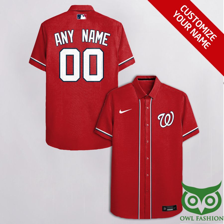 Customized Washington Nationals Red with White Nike Logo Hawaiian Shirt