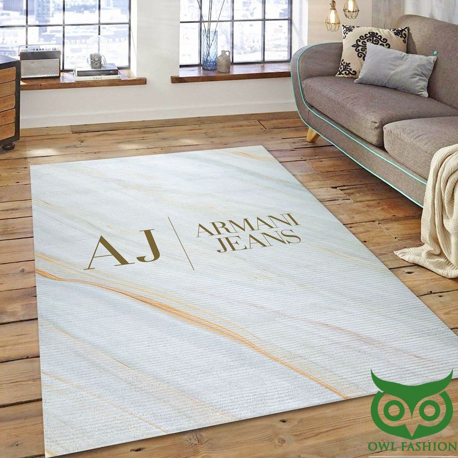 Armani Jeans Ivory White Orange Diagonal Lines Carpet Rug