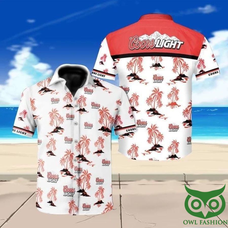 Coors Light Beer with Coral Coconut Trees Hawaiian Shirt 