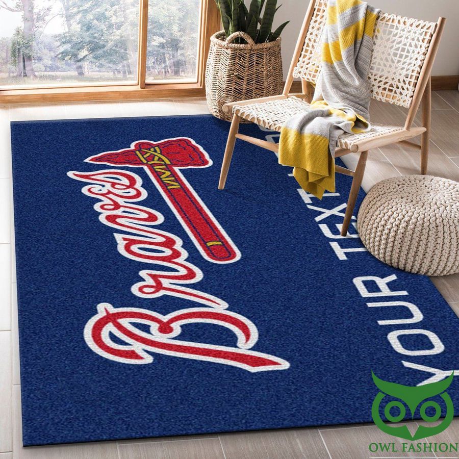 Customized Atlanta Braves MLB Team Logos Blue Carpet Rug