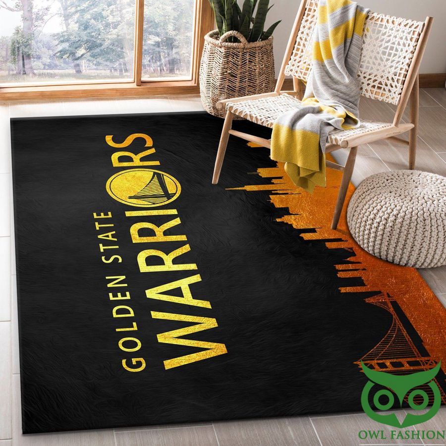 Golden State Warriors NBA Team Logo Black and Orange Skyline Carpet Rug