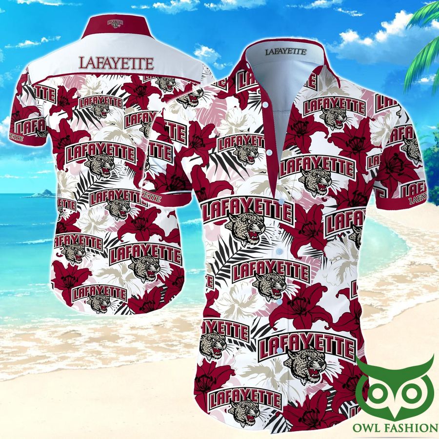 NCAA Lafayette Leopards Clematis Red and White Floral Hawaiian Shirt 