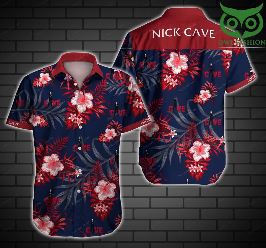 Nick Cave red floral navy Hawaiian Shirt 