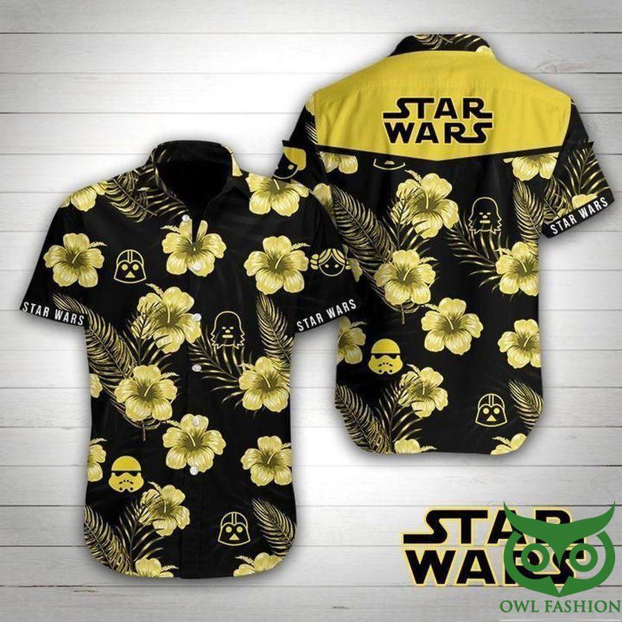 Star Wars Black and Light Yellow Floral Hawaiian Shirt
