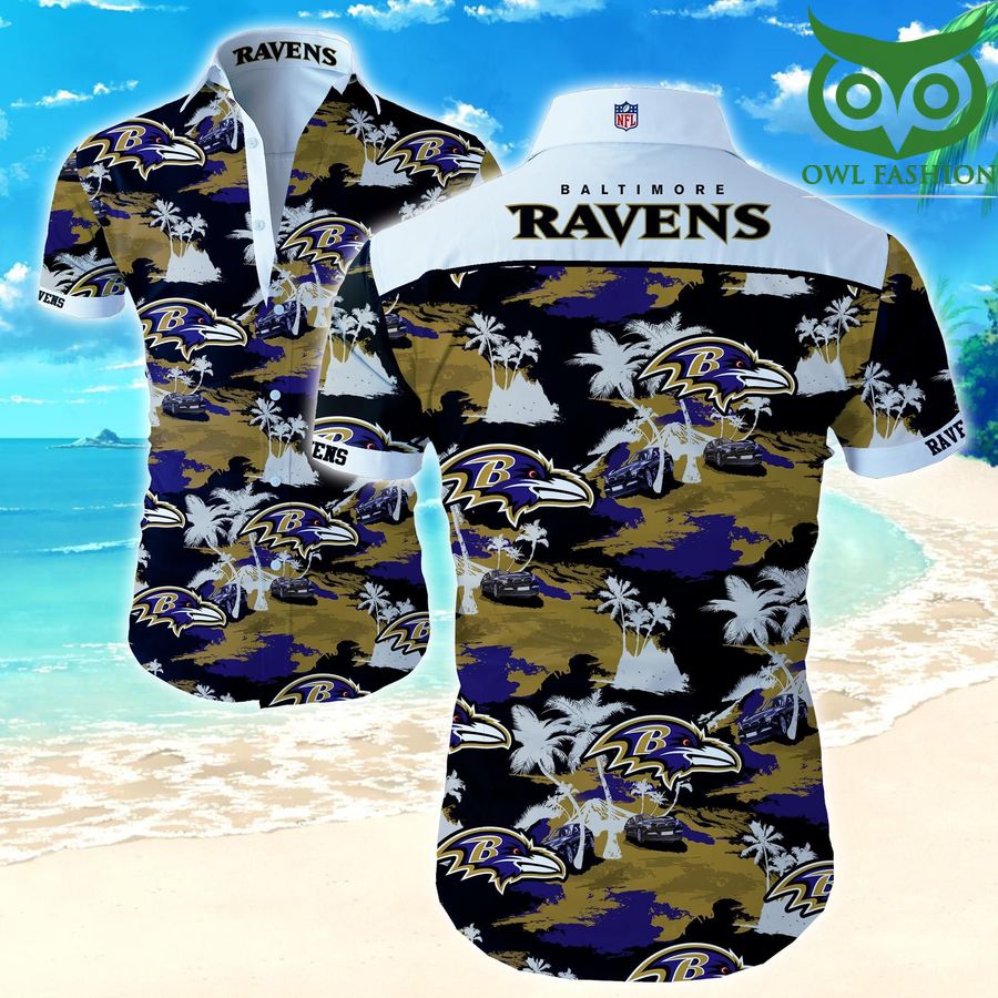 Nfl Baltimore Ravens tropical flower team logo Hawaiian Shirt Summer 