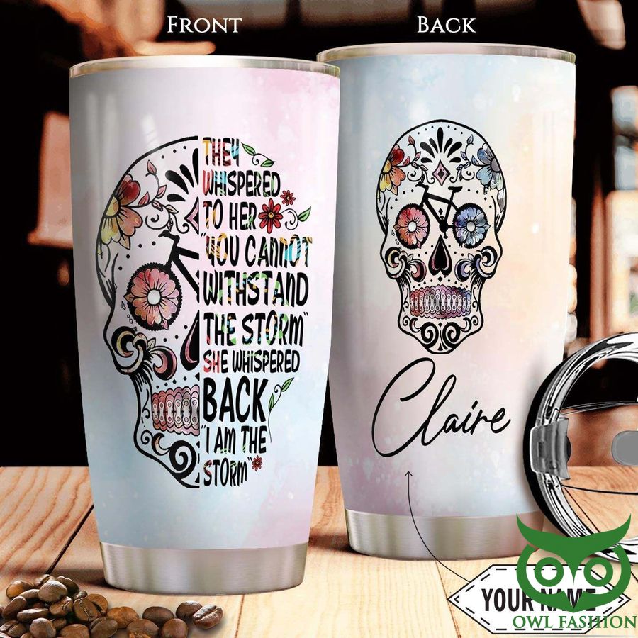 Personalized Bicycle flower Skull I am the Storm Tumbler
