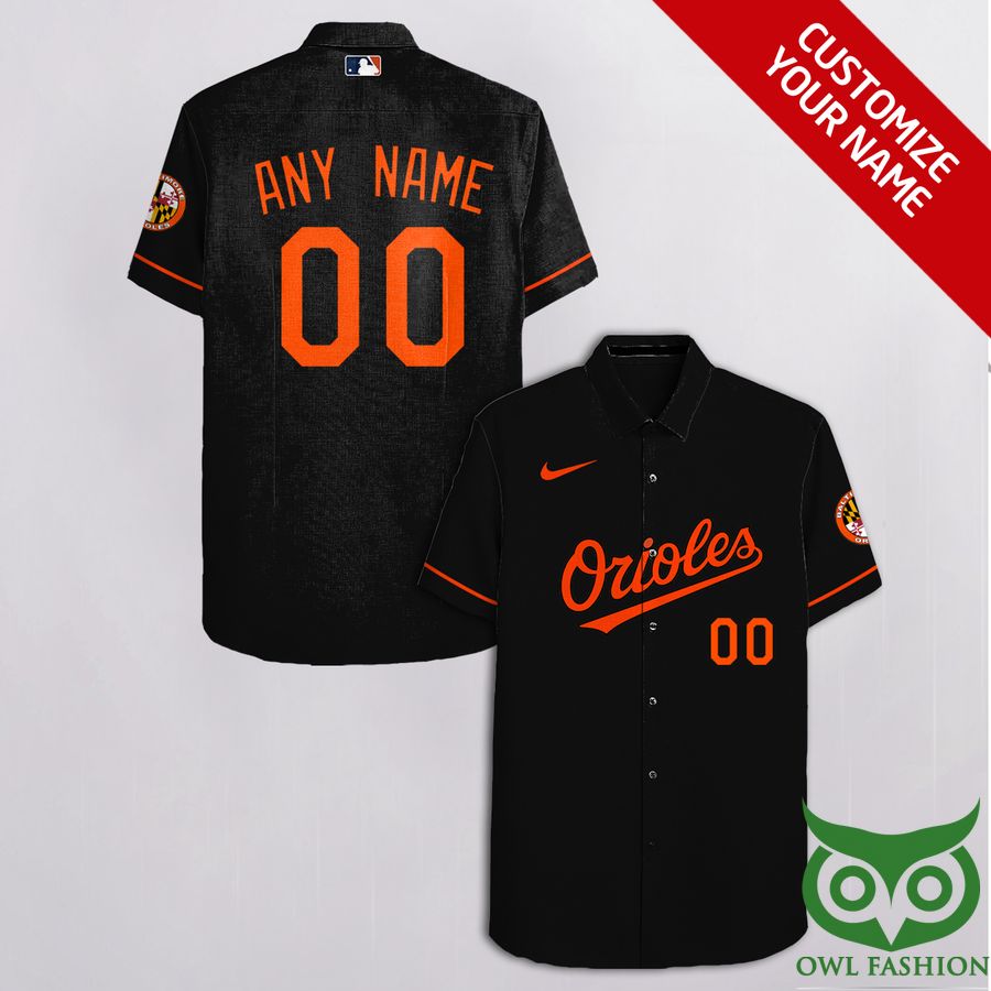 Custom Name Number Baltimore Orioles Black Bright Orange Hawaiian Shirt