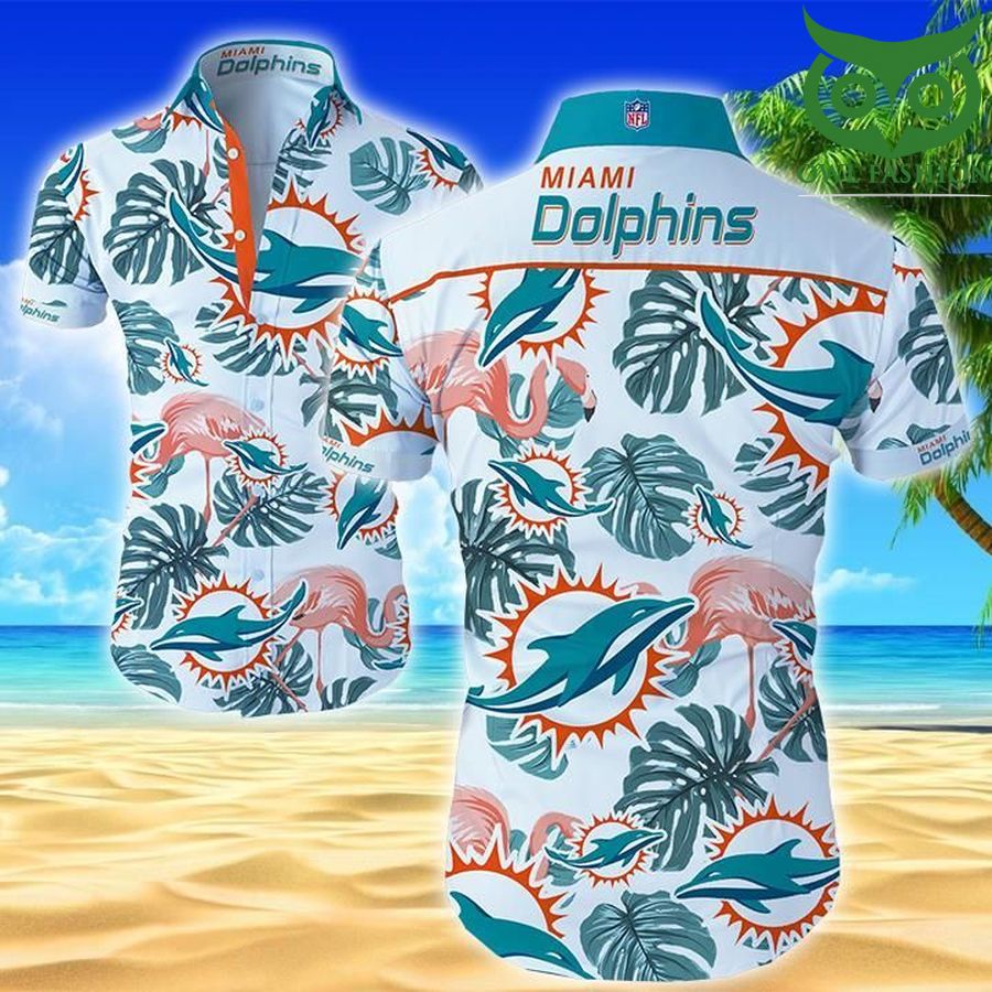 Nfl Miami Dolphins signature logo tropical flower Hawaiian Shirt 