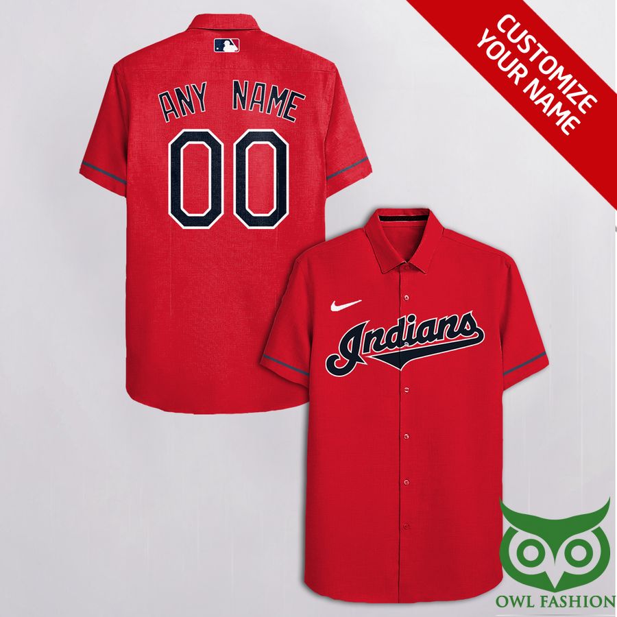 Customized Cleveland Indians Red with White Nike Black Name Hawaiian Shirt