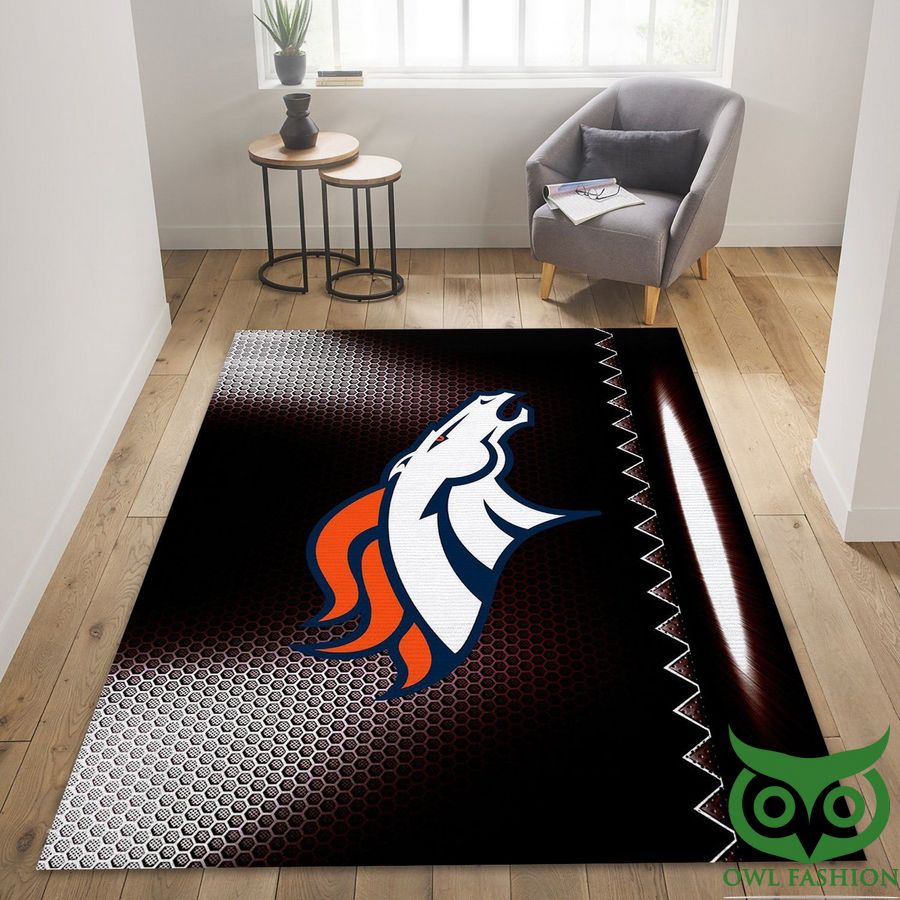 NFL Team Logo Denver Broncos Neon Black Circle Carpet Rug