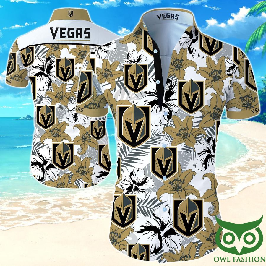 NHL Vegas Golden Knights Brown and White Hawaiian Shirt