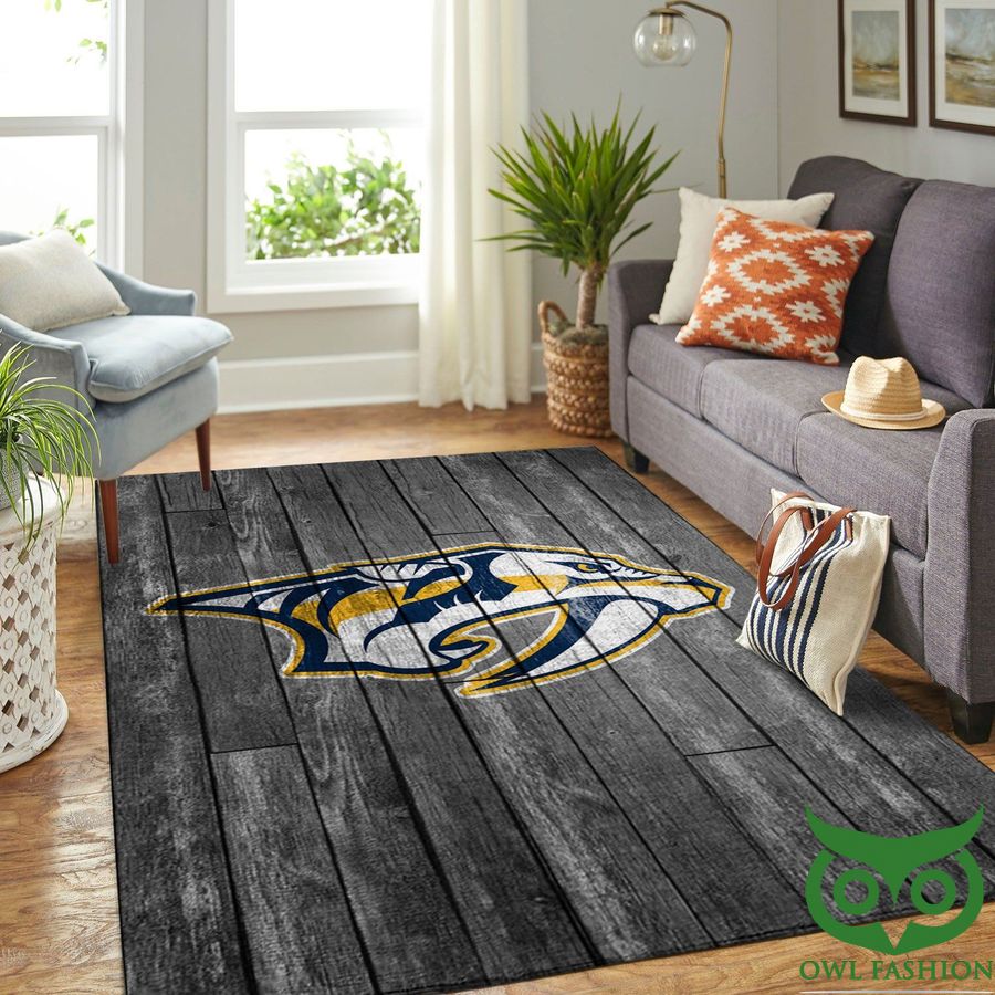 Nashville Predators NHL Team Logo Grey Wooden Style Carpet Rug