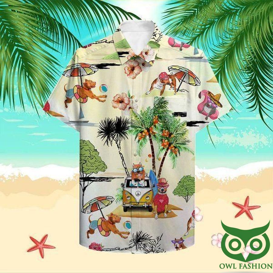 Pitbull Dog on Hawaii Beach View Summer Hawaiian Shirt 