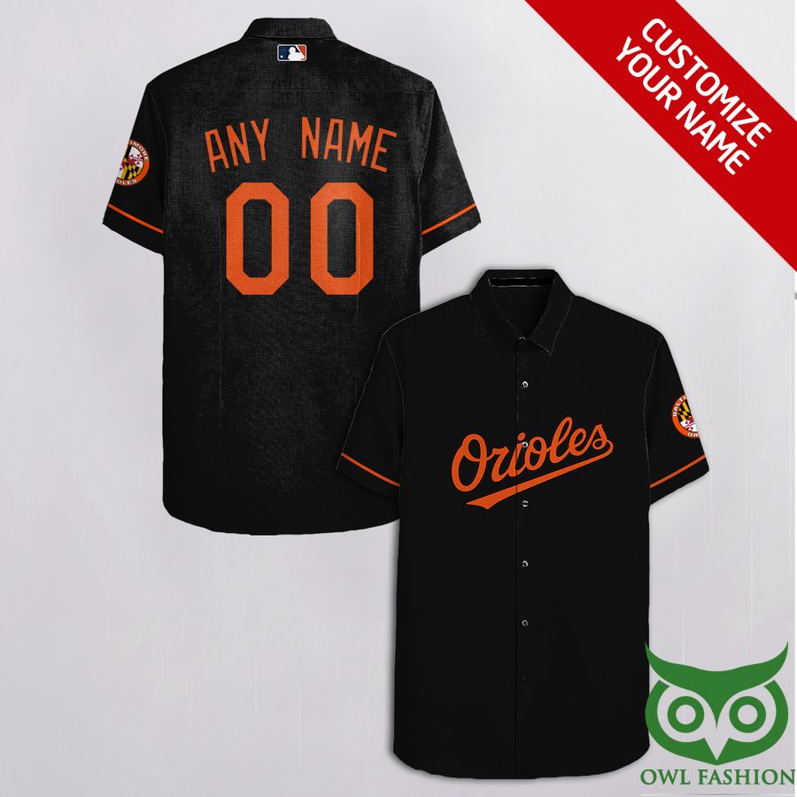 Custom Name Number Baltimore Orioles Black and Orange Logo Hawaiian Shirt