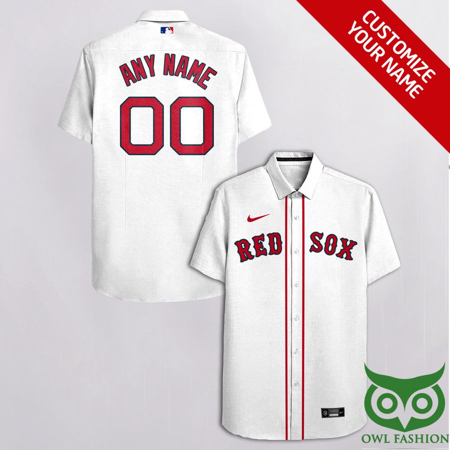 Custom Name Number Boston Red Sox White Red Logo Hawaiian Shirt