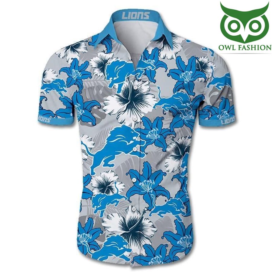 Detroit Lions Hawaiian Shirt Tropical Flower logo Short Sleeve 