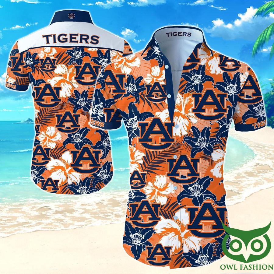 Auburn Tigers Dark Blue and Orange Floral Hawaiian Shirt