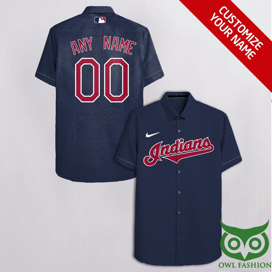 Customized Cleveland Indians Ink Blue with White Nike Red Name Hawaiian Shirt