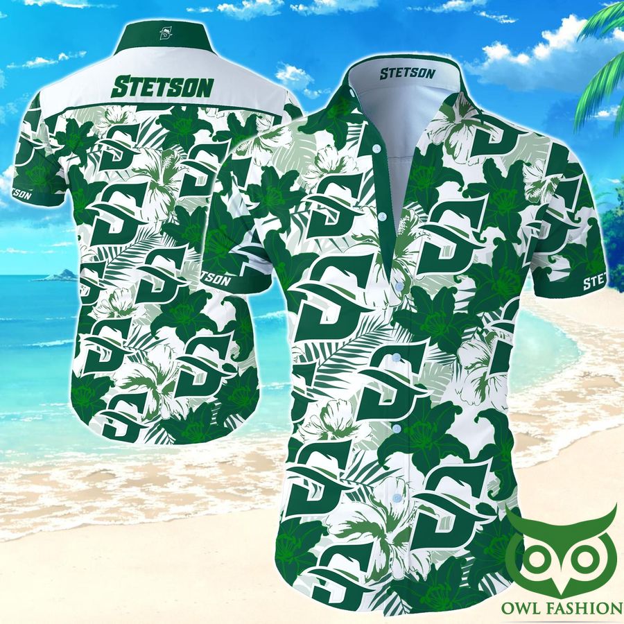 NCAA Stetson Hatters White and Dark Green Flowers Hawaiian Shirt 