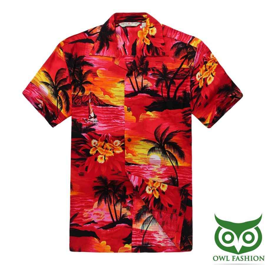 Sunset Red Tropical Sunset View Print Hawaiian Shirt