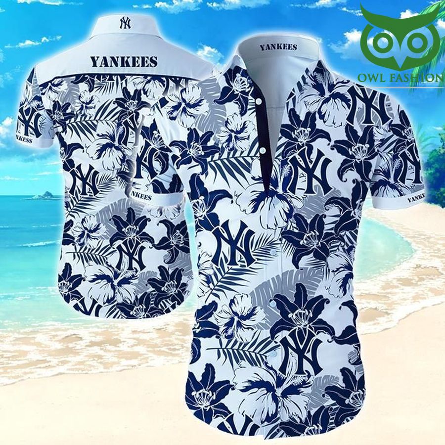New York Yankees signature logo tropical plantsHawaiian Shirt Summer 